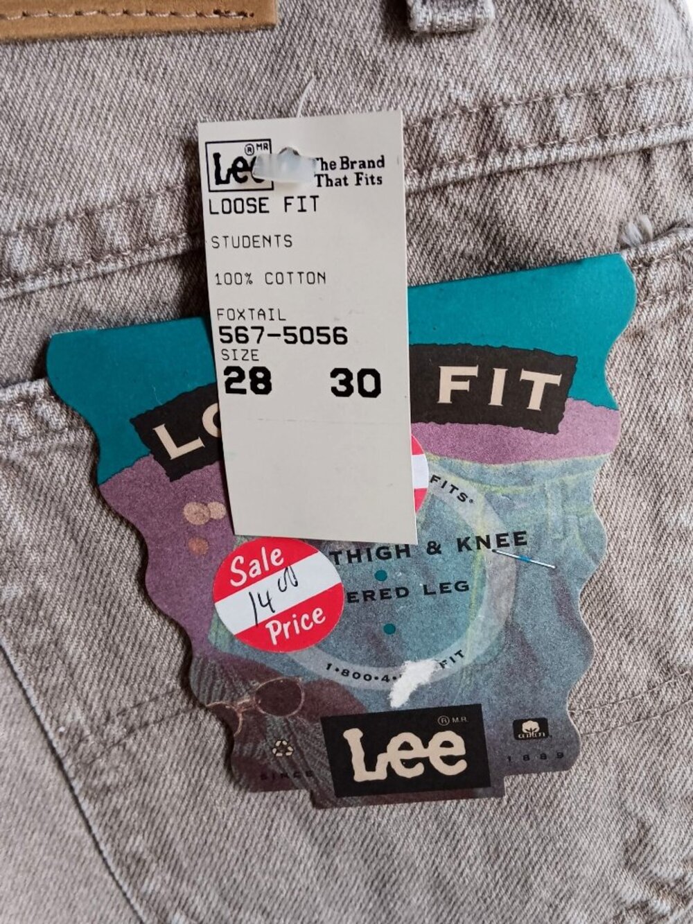28x30 True Vintage 80's LEE Jeans LOOSE FIT TAPERED PREP FOXTAIL DENIM TAN NWT